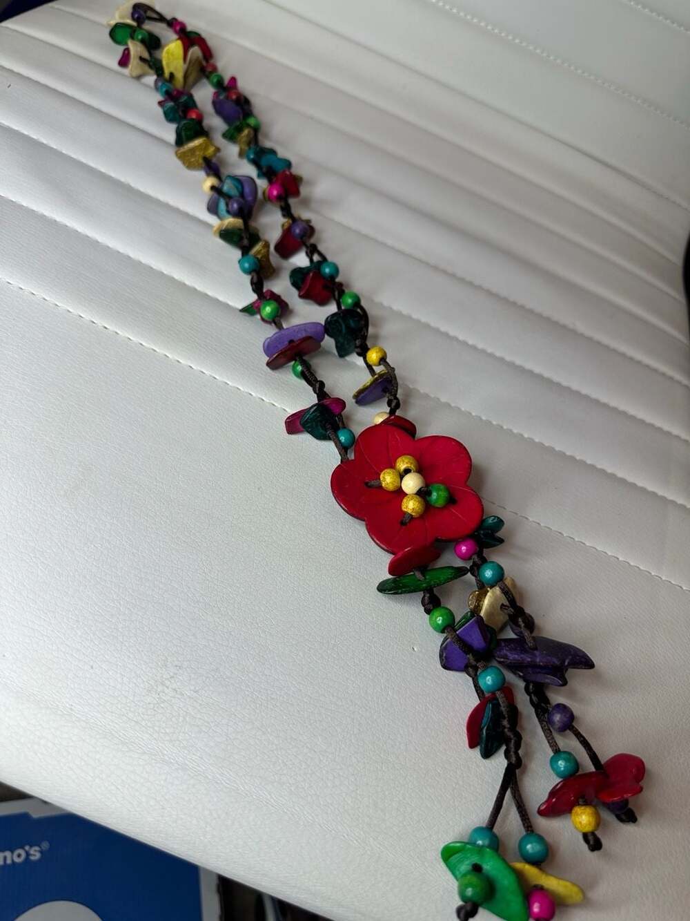 Multicolor Handcrafted Bohemian Flower Coconut Shell Bead Lariat Necklace